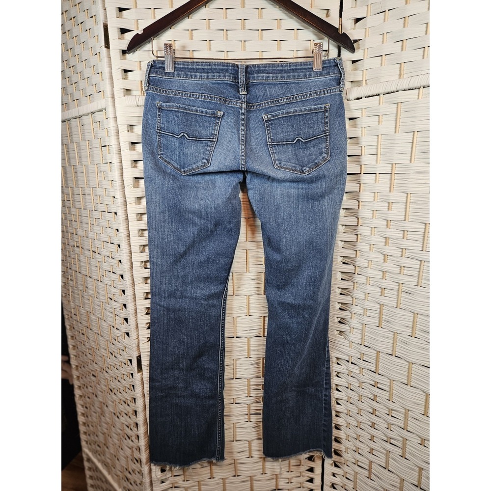 Arizona Bootcut Womens Sz 7 Long Blue Denim Cotton Stretch Raw Hem Western - Picture 5 of 12